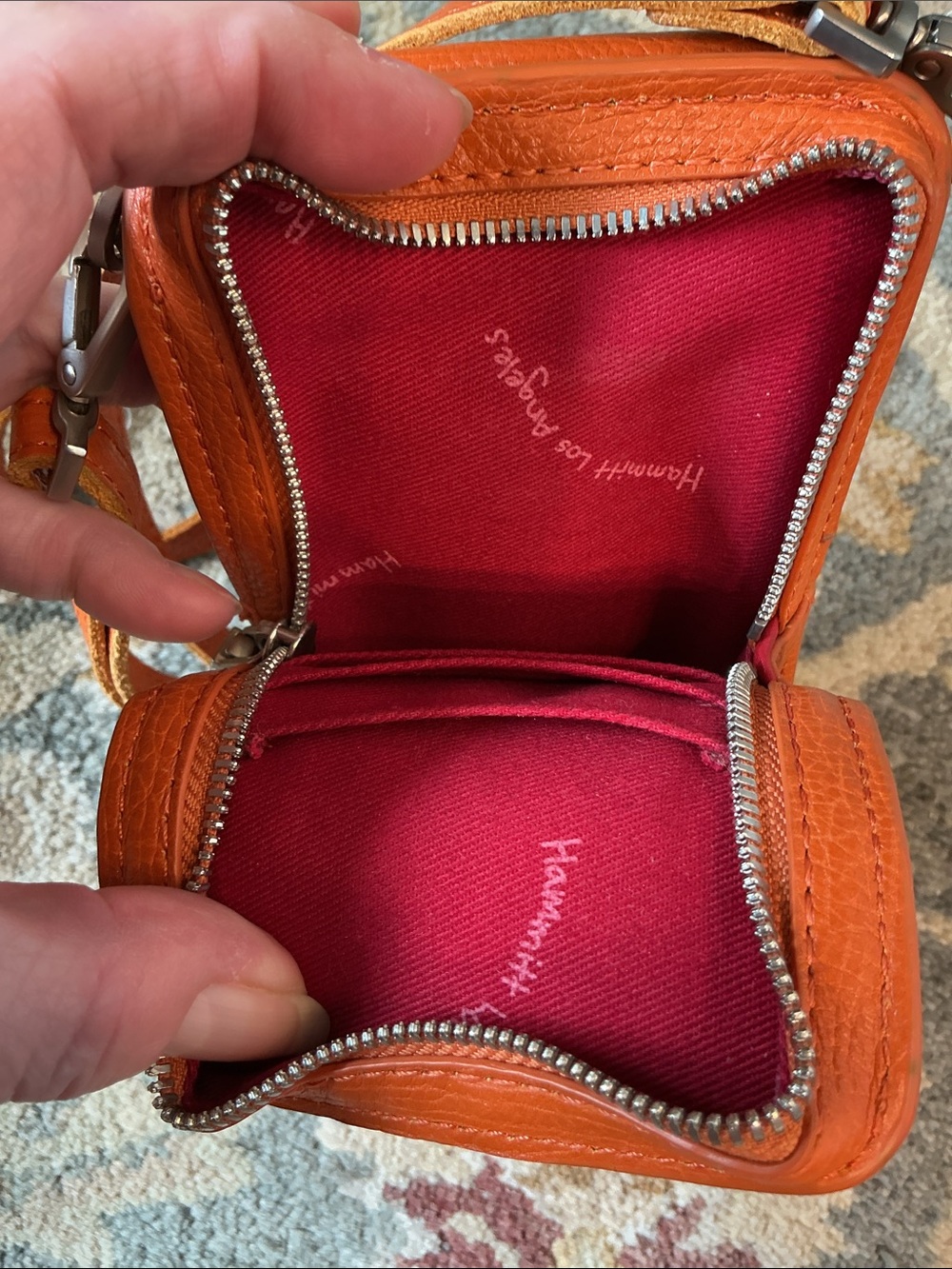 Hammitt Bright Orange Leather Phone Pouch with Studs - Picture 4 of 7